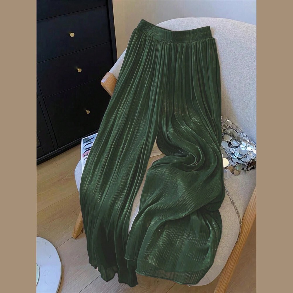 Emerald Green Pleated Wide Leg Palazzo Pants